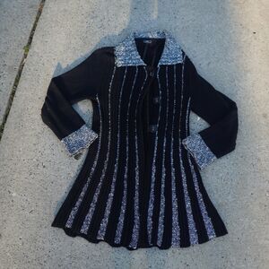 Vintage 90s Gothic Lagenlook Accordion Knit Flared Button Cardigan Sweater XL